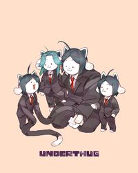  ahoge amy890752 bob_(undertale) clothing group hair mammal necktie noodly_appendage red_eyes red_necktie suit tem temmie_(undertale) undertale undertale_(series) white_body 