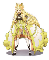  :d absurdres bare_shoulders black_footwear blonde_hair blush butterfly_hair_ornament celine_(fire_emblem) clothes_lift commission crown detached_sleeves dress female fire_emblem fire_emblem_engage green_eyes hair_ornament highres layered_dress lifting_own_clothes long_hair panties pantyshot princess saikunartworks shoes simple_background skirt skirt_lift sleeveless sleeveless_dress smile solo striped_clothes striped_panties thighhighs thighs underwear very_long_hair white_background white_thighhighs yellow_dress 