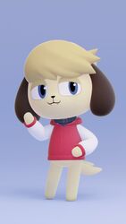  3d_(artwork) 4k 9:16 absurd_res animal_crossing anthro blonde_hair blue_eyes canid canine canis clothing collar cute_fangs digital_media_(artwork) domestic_dog fan_character fur hair hi_res hoodie kekitopu male mammal niko_(pkfirefawx) nintendo simple_background solo topwear yellow_body yellow_fur 