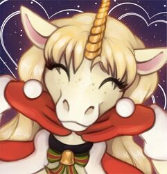  2023 adora_(marsminer) anthro christmas closed_eyes equid equine female freckles holidays horn horse mammal marsminer mythological_creature mythological_equine mythology smile solo unicorn 