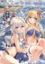  6+girls absurdres ahoge ass bare_legs beach bikini bird blonde_hair blue_bikini blue_eyes blue_hair breasts brown_eyes brown_hair character_request cleavage dixie_cup_hat double_bun fletcher_(kancolle) fletcher_mk_ii_(kancolle) fletcher_mk_ii_(swimsuit_mode)_(kancolle) food glasses grey_hair hair_bun hair_ornament hairband hat heywood_l._edwards_(kancolle) highres holding holding_food holding_ice_cream ice_cream ice_cream_cone image_sample johnston_(kancolle) kantai_collection large_breasts legs light_brown_hair little_blue_whale_(kancolle) long_hair looking_at_viewer medium_breasts medium_hair military_hat multiple_girls navel off_shoulder official_alternate_costume official_art open_mouth orange_hair samuel_b._roberts_(kancolle) scan seagull short_hair smile star_(symbol) star_hair_ornament stomach striped_bikini striped_clothes swimsuit two_side_up white_bikini white_headwear yandere_sample zeco 