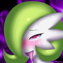  1:1 ahe_gao anthro blush blushing_profusely bodily_fluids digital_drawing_(artwork) digital_media_(artwork) embarrassed female game_freak gardevoir generation_3_pokemon green_hair hair hi_res humanoid icon looking_pleasured nintendo nirriti open_mouth orgasm_face pokemon pokemon_(species) red_eyes shaded solo sweat tongue tongue_out white_body white_skin 