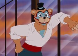  anthro bear clothing cloud disney five_nights_at_freddy&#039;s five_nights_at_freddy&#039;s:_security_breach glamrock_freddy hat headgear headwear hi_res male mammal on_model scottgames shirt skelly_doll solo steel_wool_studios the_little_mermaid_(1989) top_hat topwear white_clothing white_shirt white_topwear window 