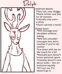  2023 5:6 anthro antlers character_bio deer digital_drawing_(artwork) digital_media_(artwork) dolph_(weaver) english_text eyebrows half-closed_eyes half-length_portrait horn looking_at_viewer male mammal narrowed_eyes new_world_deer pack_street portrait raised_eyebrow reindeer simple_background sleeveless_shirt smile solo text the_weaver 