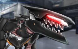  black_body blade_wolf canid canine canis detailed_background feral glowing glowing_eyes half-length_portrait konami machine male mammal metal_gear metal_gear_rising:_revengeance metal_teeth metallic_body open_mouth platinumgames portrait red_eyes robot solo teeth wolfrayay 