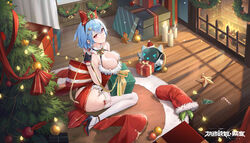  absurdres alche_(benruce) artery_gear artery_gear:_fusion black_footwear black_gloves blue_hair box breasts candle character_request check_character choker christmas christmas_lights christmas_ornaments christmas_tree cleavage copyright_name crossed_bangs della_(artery_gear) female food frilled_choker frills fur-trimmed_leotard fur_trim gift gift_box gloves green_ribbons hair_between_eyes hair_ornament half_gloves high_heels highres large_breasts leotard medium_hair non-humanoid_robot official_art opening pantyhose parted_lips red_eyes red_leotard red_ribbon ribbon robot robot_cat sidelocks star_(symbol) star_hair_ornament sweets two-tone_ribbon white_background white_pantyhose 