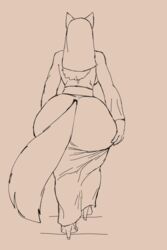  2024 2:3 animated anthro ass big_butt canid canine clothed clothing edith_bellbottom female footwear fox fully_clothed furgonomics hair high_heels huge_butt jindragowolf mammal monochrome nun nun_outfit short_playtime simple_background solo tail thick_thighs walking wide_hips 