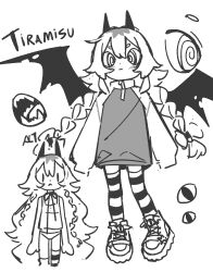  @_@ absurdres asymmetrical_legwear black_horns black_wings blush braid choker commentary demon_wings dot_nose double-parted_bangs english_commentary fangs female full_body highres horns jacket long_hair mismatched_legwear monochrome original panties reference_sheet ribbon_choker shoes sleeves_past_fingers sleeves_past_wrists sneakers solo striped_clothes striped_thighhighs thighhighs tiramisu_(umiko_zzz) twin_braids umiko_zzz underwear wings 