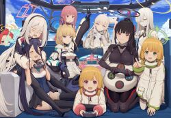 6+girls :i aris_(armed)_(blue_archive) aris_(blue_archive) black_bodysuit black_hairband black_halo black_thighhighs blonde_hair blue_archive blue_gloves blush bodysuit breast_rest breasts bright_pupils carried_breast_rest carrying closed_eyes coffee_mug commentary controller couch cup eimi_(armed)_(blue_archive) eimi_(blue_archive) game_controller gloves green_halo grey_hair hairband half_updo halo himari_(armed)_(blue_archive) himari_(blue_archive) holding holding_controller holding_cup holding_game_controller hugging_object indoors jacket kei_(blue_archive) kei_(student)_(blue_archive) large_breasts leotard light_frown long_hair low-tied_sidelocks malkuth_(blue_archive) midori_(armed)_(blue_archive) midori_(blue_archive) momoi_(armed)_(blue_archive) momoi_(blue_archive) mug multiple_girls no_shoes open_mouth pantyhose piisu pillow pillow_hug pink_halo playing_games pointing pointing_at_viewer pointy_ears ponytail powered_wheelchair red_hair rio_(armed)_(blue_archive) rio_(blue_archive) sidelocks sitting smile thighhighs toki_(armed)_(blue_archive) toki_(blue_archive) untranslatable_commentary v-shaped_eyebrows vaginal_penetration wheelchair white_jacket white_leotard white_pantyhose white_pupils yellow_halo yuzu_(blue_archive) 