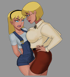  2girls alien alien_girl angry asymmetrical_docking big_breasts blonde blonde_hair blue_eyes breasts cleavage clone clones dc dc_comics dcau female female_focus female_only fully_clothed galatea glasses grey_background hands_on_hips huge_ass huge_breasts kara_zor-el kryptonian long_hair muscular_female naughty_face pencil_skirt power_girl pressing_breasts_together sci-fi science_fiction scifi secretary seductive selfcest sexual_tension short_skirt size_difference sunsetriders7 supergirl superman_(series) thick_thighs tight_clothing young_woman young_woman_and_milf yuri 