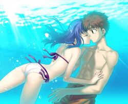  1boy bikini emiya_shirou fate/stay_night fate_(series) female game_cg long_hair matou_sakura sakura_matou side-tie_bikini swimsuit takeuchi_takashi type-moon type_moon underwater 