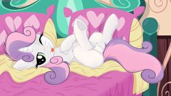  16:9 2013 absurd_res bed chest_tuft cutie_mark equid equine female feral friendship_is_magic fur furniture green_eyes hair hasbro hi_res horn junglepony looking_at_viewer mammal multicolored_hair my_little_pony mythological_creature mythological_equine mythology one_eye_closed quadruped solo sweetie_belle_(mlp) tail tongue tongue_out tuft two_tone_hair unicorn widescreen wink young young_feral 