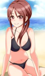  bikini black_bikini brown_eyes brown_hair commentary_request female highres idolmaster idolmaster_cinderella_girls long_hair mifune_miyu nikukyuu_(vento-aureo-giogio) o-ring o-ring_top solo swimsuit twintails 