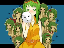  angry bad_id bad_pixiv_id blush female glasses green_eyes green_hair gumi juu_mensou_(vocaloid) katagiri_(mighty_swing) multiple_persona one_eye_closed revision short_hair smile tears tongue vocaloid 