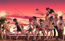  4boys 6+girls arin azer bird black_hair black_legwear black_wings blonde_hair blue_eyes blue_hair breasts brown_hair cecilia_(pangya) closed_eyes commentary_request everyone fingerless_gloves glasses gloves golf golf_club green_eyes hair_bun hair_ribbon hana_(pangya) hand_on_own_hip hat high_heels highres kamdia kaz kooh lighthouse long_hair lucia_(pangya) max_(pangya) medium_breasts microphone midriff multiple_boys multiple_girls mushroom nell_(pangya) otoko_no_ko pangya photoshop_(medium) pink_hair purple_eyes red_eyes red_hair ribbon shoes short_hair short_shorts shorts single_hair_bun skirt sky small_breasts socks sunset thighhighs twintails white_hair white_legwear wings 