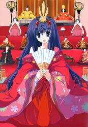  absurdres blue_eyes blue_hair fan female highres japanese_clothes long_hair nazo_no_shoujo nazo_no_shoujo_(tsukisome) nozo_no_shoujo solo tsukinon tsukisome_no_kasa 