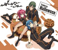  bat gundam gundam_00 halloween jo_(artist) johann_trinity michael_trinity midriff nena_trinity pumpkin siblings 