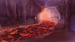  aquamary bridge cave chains commentary_request door lava no_humans original scenery stairs underground 