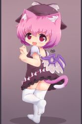  :d alternate_animal_ears animal_ears bad_id bad_pixiv_id cat_ears cat_tail chibi full_body hat highres kemonomimi_mode lolicon looking_back mystia_lorelei no_nose no_panties no_shoes oerba_yun_fang open_mouth pink_eyes pink_hair rollingswitch running short_hair short_sleeves simple_background smile solo standing standing_on_one_leg tail thighhighs touhou white_legwear wings 