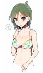  ! :o bad_link bikini bikini_top_only brown_eyes female green_hair light_blush navel original sasamori_tomoe short_hair simple_background solo spoken_exclamation_mark swimsuit white_background 