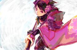  bad_drawr_id bad_id burari female holding holding_sword holding_weapon japanese_clothes katana left-handed momohime oboro_muramasa oekaki sheath solo sword unsheathing weapon 