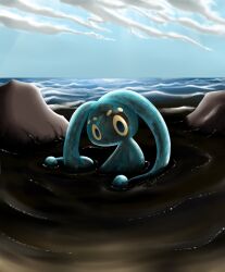  avoid_posting blue_eyes generation_4_pokemon hi_res legendary_pokemon madhattermonster manaphy nintendo pokemon pokemon_(species) pollution sea solo stare water 