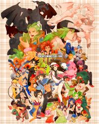  6+boys 6+girls absolutely_everyone abstract_background afro alder_(pokemon) bag baseball_cap beard bianca_(pokemon) black_hair black_vest blonde_hair blue_hair bow bowtie brown_hair brycen_(pokemon) burgh_(pokemon) caitlin_(pokemon) cheren_(pokemon) chili_(pokemon) cilan_(pokemon) clay_(pokemon) closed_eyes commentary_request copyright_name cowboy_hat cress_(pokemon) dark-skinned_female dark-skinned_male dark_skin denim denim_shorts domino_mask drayden_(pokemon) dwebble elesa_(pokemon) everyone facial_hair fennel_(pokemon) fraxure ghetsis_(pokemon) glasses gloves green_hair green_headwear grimsley_(pokemon) hat headphones herdier highres hilbert_(pokemon) hilda_(pokemon) iris_(pokemon) jacket jellicent jellicent_(female) krokorok lenora_(pokemon) liepard long_hair looking_at_viewer looking_away marshal_(pokemon) mask multiple_boys multiple_girls munna n_(pokemon) one_(brs) oshawott panpour pansage pansear pantyhose patrat pointing poke_ball_print pokemon pokemon_(creature) pokemon_bw purple_hair red_hair reshiram reuniclus running sawk scrafty shauntal_(pokemon) shorts sitting skyla_(pokemon) smile snivy standing star_(symbol) swanna team_plasma team_plasma_grunt tepig traditional_bowtie vest volcarona white_hair woobat zekrom 