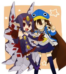  brown_hair demon_girl desco desco_(disgaea) disgaea disgaea_4 hat kazamatsuri_fuuka makai_senki_disgaea_4 purple_hair red_eyes star stars 