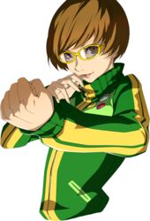  bad_google+_id bad_id bad_link brown_eyes brown_hair clenched_hand female finger_to_mouth glasses looking_at_viewer official_art persona persona_4 persona_4_the_golden satonaka_chie short_hair soejima_shigenori solo transparent_background upper_body 