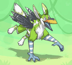  2011 ambiguous_gender avian avoid_posting feathers feral fur green_body green_fur gryphon happy hybrid keihound mythological_avian mythological_creature mythology open_mouth solo wings 