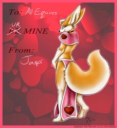  2010 ankh anthro barefoot big_ears biped black_nose border bottomwear canid canine claws clothed clothing conditional_dnp crossdressing digital_media_(artwork) ear_piercing english_text feet femboy fennec_fox fluffy fluffy_tail fox fur furgonomics hand_behind_head heart_symbol holidays jaspian loincloth looking_at_viewer looking_back male mammal moodyferret orange_body orange_fur outline piercing rear_view red_border shaded skimpy smile solo tail tail_clothing text true_fox valentine&#039;s_day white_body white_fur 