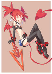  bad_id bad_pixiv_id bat_wings black_gloves black_shorts black_thighhighs demon_tail disgaea earrings elbow_gloves elder_spear etna_(disgaea) female gloves jewelry one_eye_closed open_mouth osasimi_(overloadetna) pointy_ears polearm polearm_behind_back red_eyes red_hair red_wings short_hair short_shorts shorts solo spear tail thighhighs twintails weapon wings 