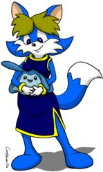  2007 alpha_channel anthro blonde_hair blue_body blue_eyes blue_fur canid canine caribbean_fox clothing dress duo female fiz fox fur generation_4_pokemon hair mammal mantyke nintendo pokemon pokemon_(species) 