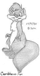  1990 big_tail caribbean_fox countershading dated female fifi_la_fume graphite_(artwork) head_tuft looking_at_viewer low_res mammal mephitid monochrome pencil_(artwork) signature simple_background skunk smile solo tail tiny_toon_adventures traditional_media_(artwork) tuft warner_brothers white_background 