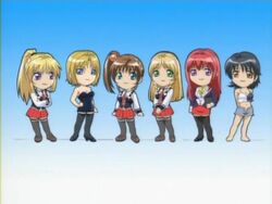  6+girls anime_screenshot aqua_eyes arms_behind_back bare_shoulders barefoot bible_black black_hair black_thighhighs blonde_hair blue_eyes bob_cut breasts brown_eyes brown_hair chibi cleavage crop_top crossed_arms dress everyone green_eyes hair_bobbles hair_ornament hand_on_own_hip high_heels imari_kurumi kitami_reika lineup long_hair medium_breasts minase_yukiko multiple_girls necktie non-web_source open_fly orange_eyes pleated_skirt ponytail purple_eyes red_hair saeki_kaori school_uniform shiraki_rika shoes short_dress short_hair shorts side_ponytail skirt smile standing suspenders takashiro_hiroko tank_top teacher thighhighs unzipped zettai_ryouiki 