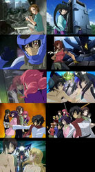  6+boys 6+girls ali_al-saachez allelujah_haptism anime_screenshot christina_sierra feldt_grace gundam gundam_00 gundam_seed highres hirai_hisashi hirai_hisashi_(style) kinue_crossroad lockon_stratos louise_halevy marina_ismail mecha multiple_boys multiple_girls parody robot saji_crossroad setsuna_f._seiei style_parody sumeragi_lee_noriega third-party_edit tieria_erde wang_liu_mei 