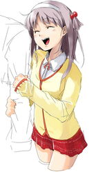  female happy nanako_(to_heart_2) purple_hair school_uniform skirt solo to_heart_(series) to_heart_2 yamamoto_enji 