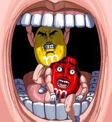  bad_id bad_pixiv_id food gloves horror_(theme) kouno_(masao) m&amp;m&#039;s muscular open_mouth pain realistic red_(m&amp;m&#039;s) shoes teeth tongue vore what white_gloves yellow_(m&amp;m&#039;s) 