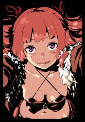  :q bad_id bad_pixiv_id blush breasts commentary_request dark_hunter dark_hunter_4 drill_hair enkyo_yuuichirou female foreshortening large_breasts lips purple_eyes red_hair sekaiju_no_meikyuu sekaiju_no_meikyuu_1 smile solo tongue tongue_out 