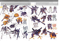  advance_of_zeta armor asshimar emergency_escape_pod_primrose gaplant gm_quel gundam gundam_tr-1_hazel hazel_custom_gundam helmet hizack kenki_fujioka machinery marasai mecha no_humans robot scan tr-6_woundwort weapon 