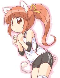  animal_ears artist_request black_shorts cat_ears double_vertical_stripe female fushigiboshi_no_futago_hime gym_uniform leonne_(futagohime) ponytail shorts solo tail 