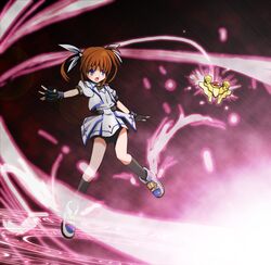  alternate_costume alternate_weapon commentary_request feathers female fingerless_gloves full_body gloves lyrical_nanoha magic_circle magical_girl mahou_shoujo_lyrical_nanoha mahou_shoujo_lyrical_nanoha_a&#039;s mahou_shoujo_lyrical_nanoha_strikers octagram purple_eyes raising_heart raising_heart_(blaster_bit) red_hair shoes solo takamachi_nanoha takamachi_nanoha_(aggressor_mode) totsuki_tooka twintails weapon winged_footwear wings 