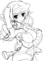  copyright_request elf female foreshortening greyscale hands monochrome pointy_ears shijou_sadafumi sketch solo 