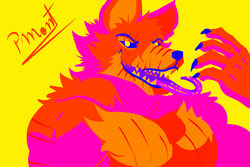  2022 3:2 anthro barazoku canid canine canis clawed_fingers claws digital_media_(artwork) fangs fingers five_nights_at_freddy&#039;s five_nights_at_freddy&#039;s_4 fox fur hi_res long_tongue looking_at_viewer male mammal muscular muscular_anthro muscular_male nightmare_foxy_(fnaf) pinumontbalou red_body red_fur scar scottgames shaded simple_background simple_shading smile smiling_at_viewer solo teeth tongue tongue_out yellow_eyes 