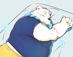  2022 anthro bear bed belly big_belly blush closed_eyes furniture humanoid_hands kemono kumazawow lying male mammal overweight overweight_male polar_bear scarf shirane_kan solo torausimuma7 ursine utau 