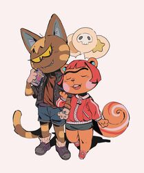  animal_crossing anthro arm_support beverage_can big_sister_villager clothing domestic_cat duo felid feline felis female female/female hazel_(animal_crossing) hi_res holding_arm jacket katt_(animal_crossing) leather leather_clothing leather_jacket leather_topwear mammal nintendo rodent sciurid sorochii speech_bubble tangy_(animal_crossing) topwear tree_squirrel 