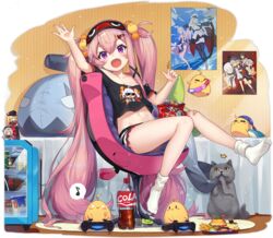  :d admiral_graf_spee_(azur_lane) animal arm_up azur_lane bed belfast_(azur_lane) bird bismarck_(azur_lane) black_shirt bottle burger chair chick chips_(food) cola crop_top crop_top_overhang enterprise_(azur_lane) feline female food hair_ornament highres long_hair looking_at_viewer loungewear manjuu_(azur_lane) micro_shorts midriff musical_note navel observer_alpha_(azur_lane) oerba_yun_fang off-shoulder_shirt off_shoulder official_alternate_costume official_art open_mouth pink_hair playstation_controller poster_(object) potato_chips prinz_eugen_(azur_lane) purple_eyes shirt short_sleeves shorts siren_(azur_lane) sitting sleep_mask smile socks solo spoken_musical_note stuffed_animal stuffed_toy suika01 thighs transparent_background twintails very_long_hair white_socks z1_leberecht_maass_(azur_lane) z23_(azur_lane) z26_(azur_lane) z26_(sharing_is_caring)_(azur_lane) z35_(azur_lane) z46_(azur_lane) 