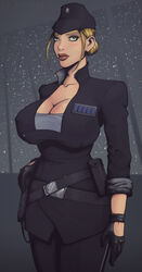  1girls 2019 backless_gloves badge bare_chest belt big_breasts black_gloves black_pants black_shirt blonde_hair breasts busty casual classy clavicle cleavage closed_mouth clothed clothed_breasts clothed_female clothing collar collarbone collared_shirt cropped_legs curvaceous curves devil_hs erect_nipples eyebrows eyelashes female female_focus female_only fully_clothed gloves green_eyes grey_shirt hair hair_bun hands hat high_resolution hips holster human human_only imperial_officer juno_eclipse large_breasts legs legs_together lips long_sleeves military military_hat military_uniform narrow_waist nipple_bulge pants pokies shiny shiny_hair shiny_skin shirt short_hair sidelocks skin_tight skindentation sleeves_rolled_up slim_waist solo solo_female solo_focus standing star_wars taut_clothes taut_shirt the_force_unleashed thick_lips thick_thighs thighs tied_hair tight tight_clothes tight_pants uniform wide_hips wing_collar 