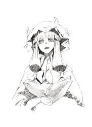  absurdres bad_id bad_pixiv_id commentary_request female graphite_(medium) greyscale hat highres monochrome oshake patchouli_knowledge solo touhou traditional_media 