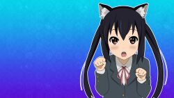  animal azunyan blue blush brown_eyes catgirl feline k-on! kawaii long_hair nakano_azusa nyan original twintails wallpaper 